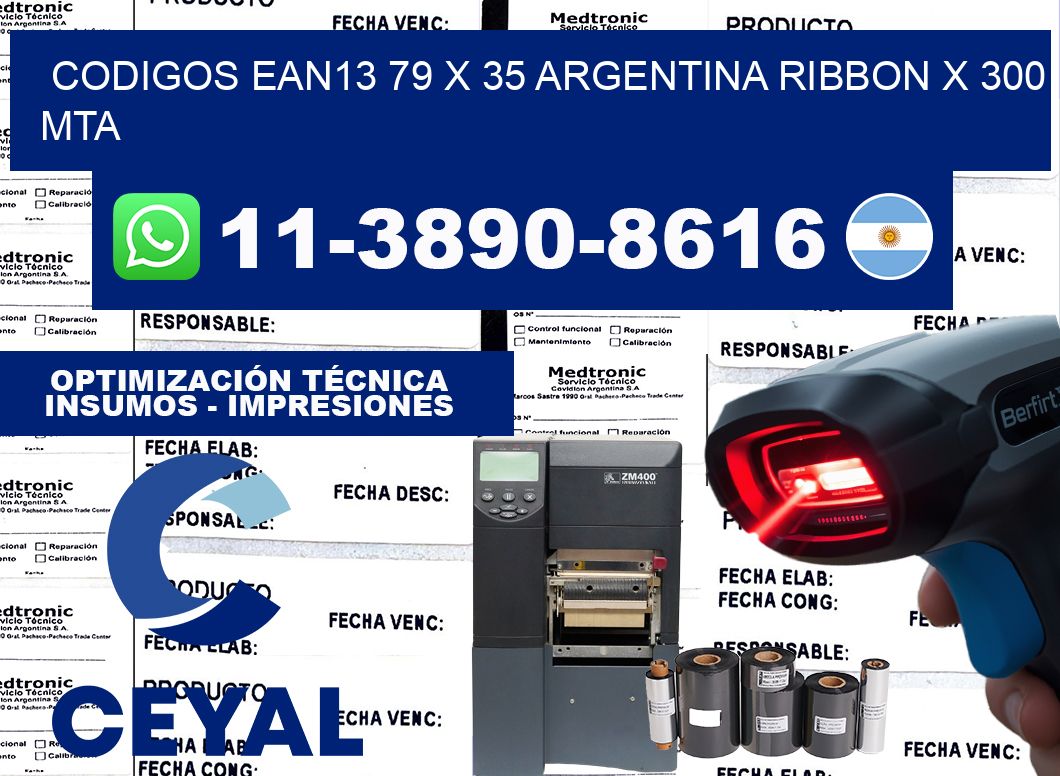 codigos ean13 79 x 35 argentina ribbon x 300 mta