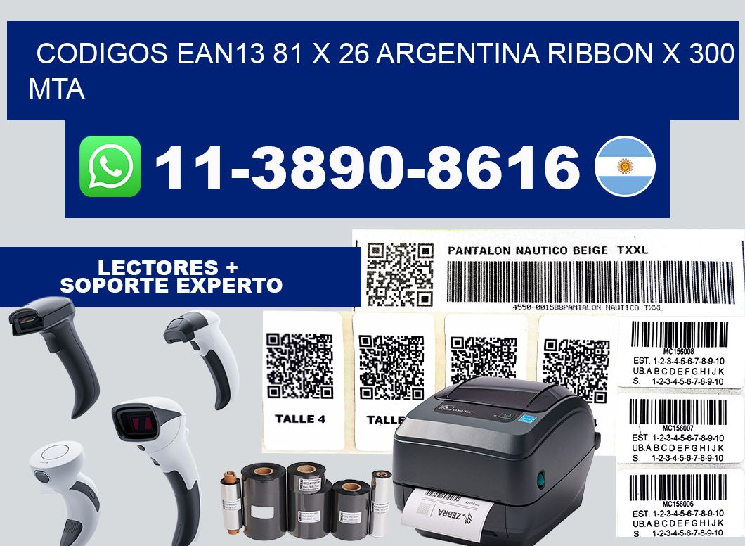 codigos ean13 81 x 26 argentina ribbon x 300 mta