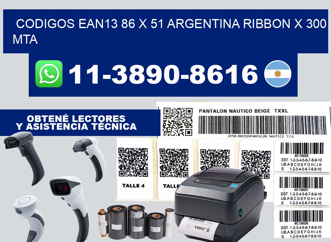 codigos ean13 86 x 51 argentina ribbon x 300 mta