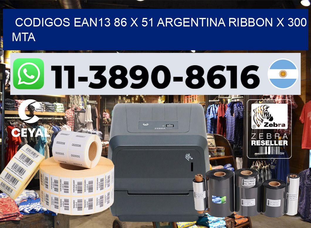 codigos ean13 86 x 51 argentina ribbon x 300 mta