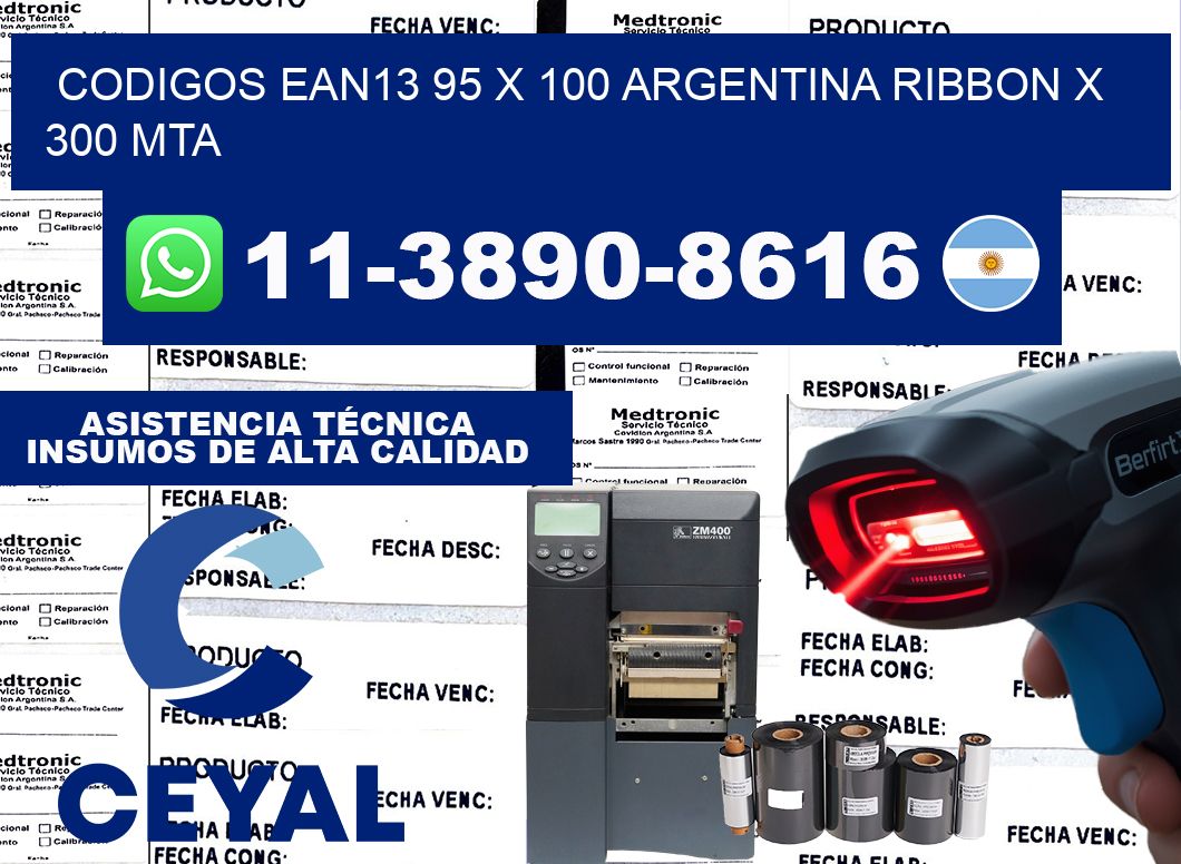 codigos ean13 95 x 100 argentina ribbon x 300 mta