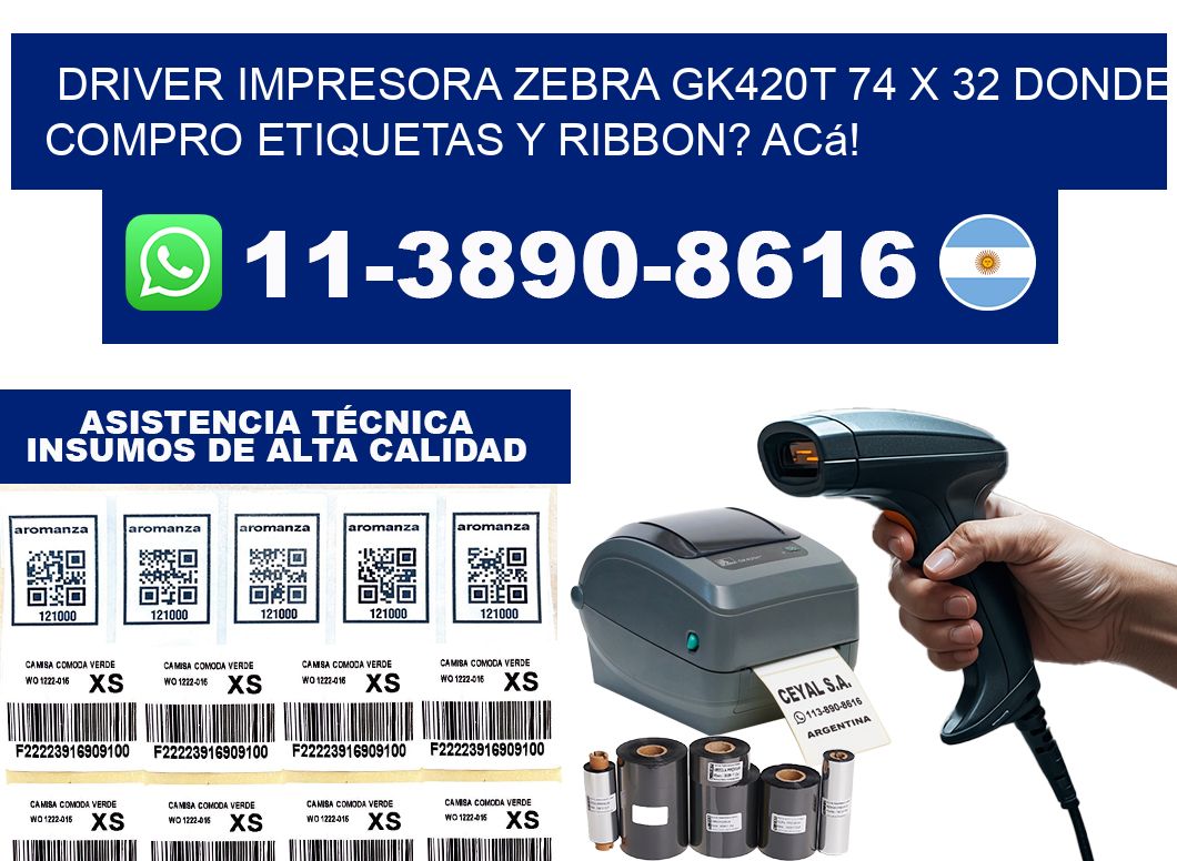 driver impresora zebra gk420t 74 x 32 Donde compro etiquetas y ribbon? Acá!