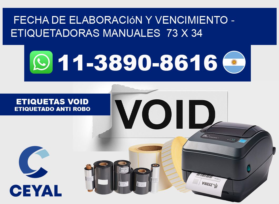 fecha de elaboración y vencimiento - Etiquetadoras Manuales  73 x 34