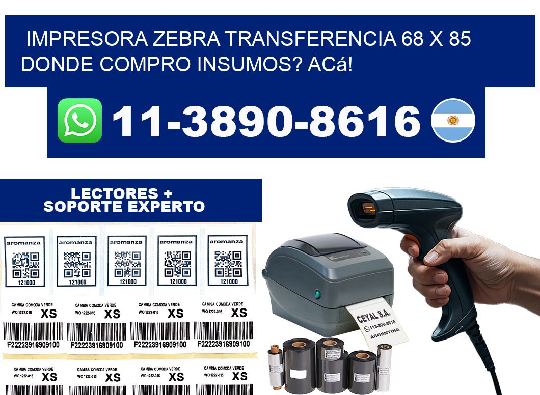 impresora zebra transferencia 68 x 85 Donde compro insumos? Acá!