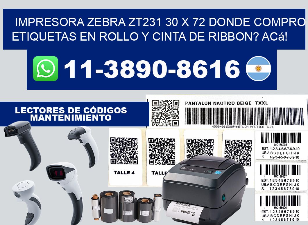 impresora zebra zt231 30 x 72 Donde compro etiquetas en rollo y cinta de ribbon? Acá!