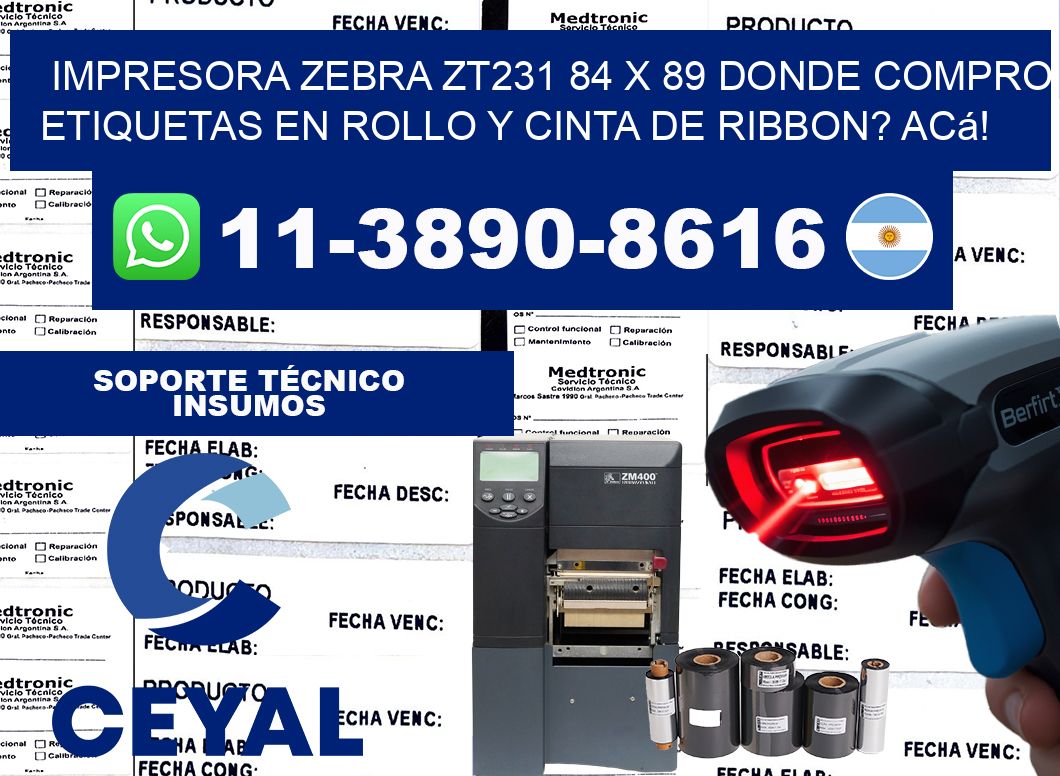 impresora zebra zt231 84 x 89 Donde compro etiquetas en rollo y cinta de ribbon? Acá!