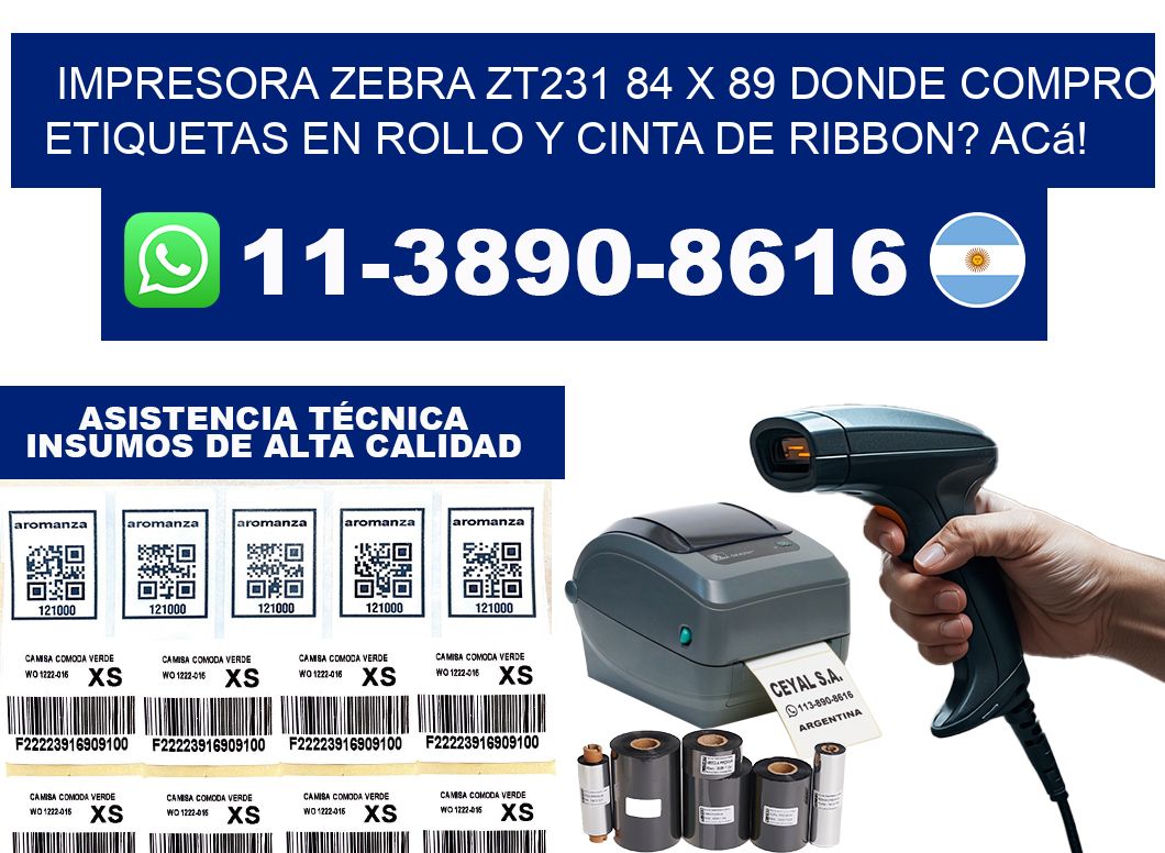 impresora zebra zt231 84 x 89 Donde compro etiquetas en rollo y cinta de ribbon? Acá!