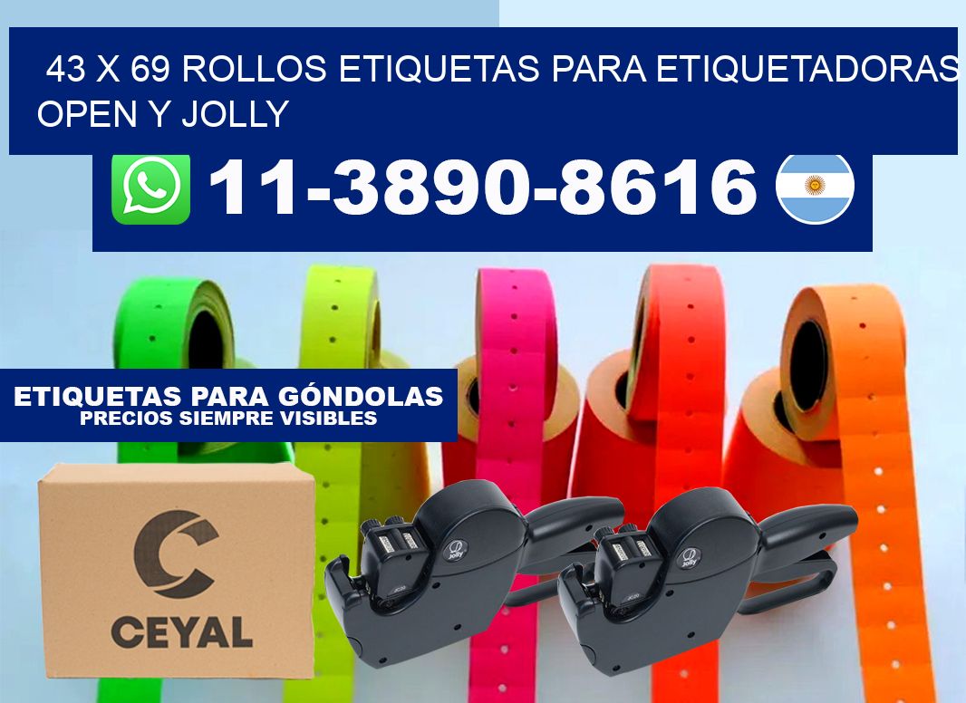 43 x 69 Rollos etiquetas para etiquetadoras open y jolly