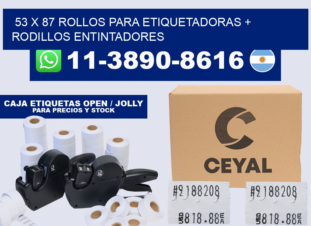 53 x 87 rollos para etiquetadoras + rodillos entintadores