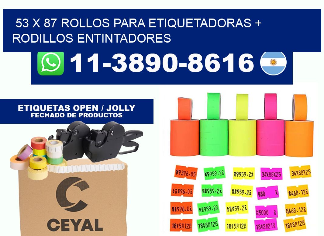 53 x 87 rollos para etiquetadoras + rodillos entintadores