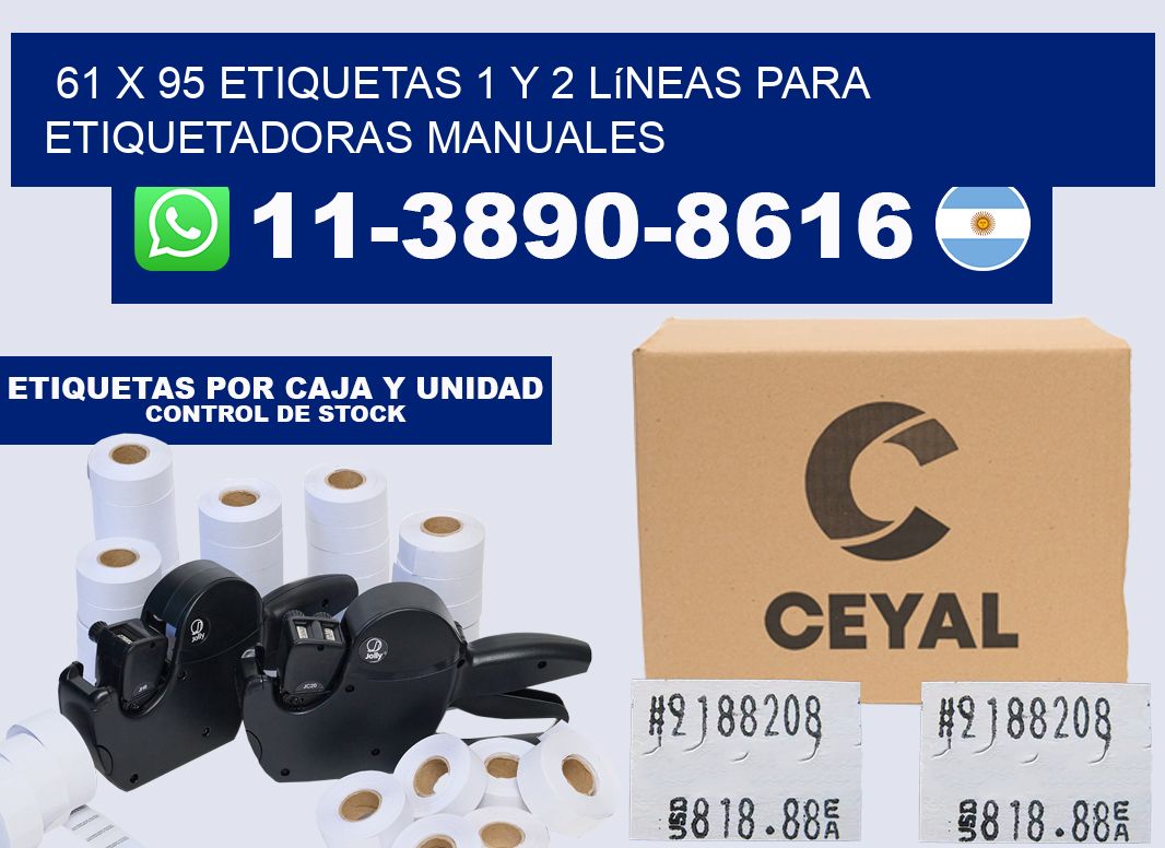 61 x 95 Etiquetas 1 y 2 líneas para etiquetadoras manuales