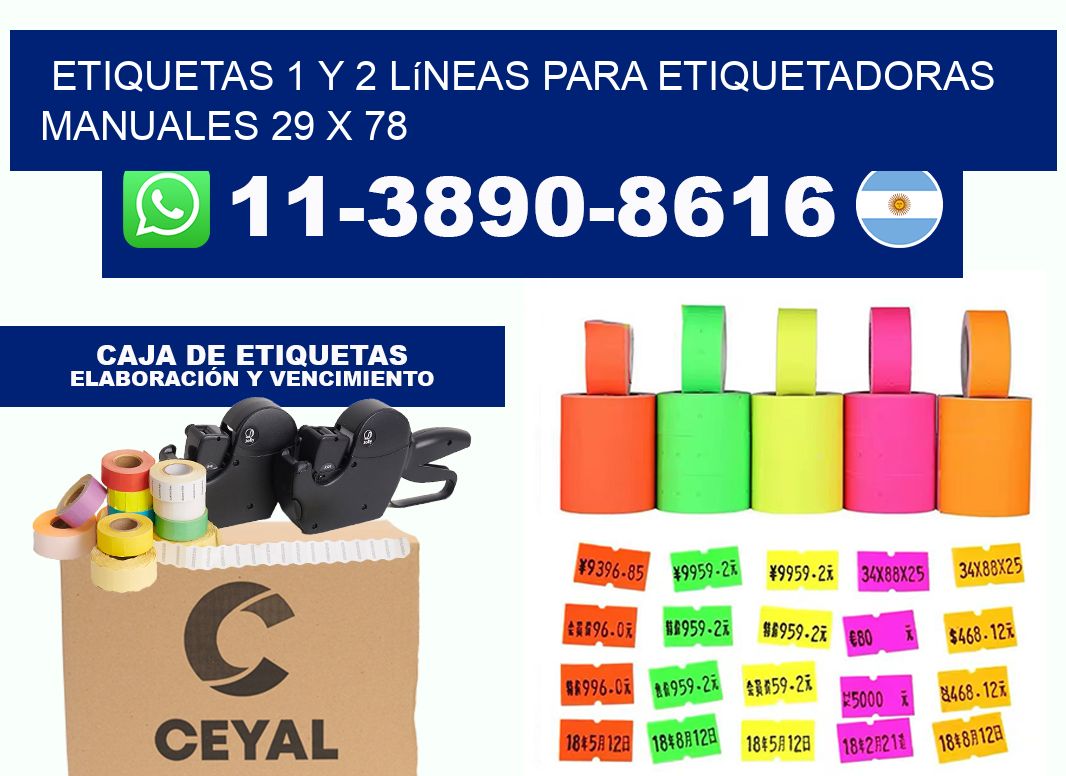 Etiquetas 1 y 2 líneas para etiquetadoras manuales 29 x 78