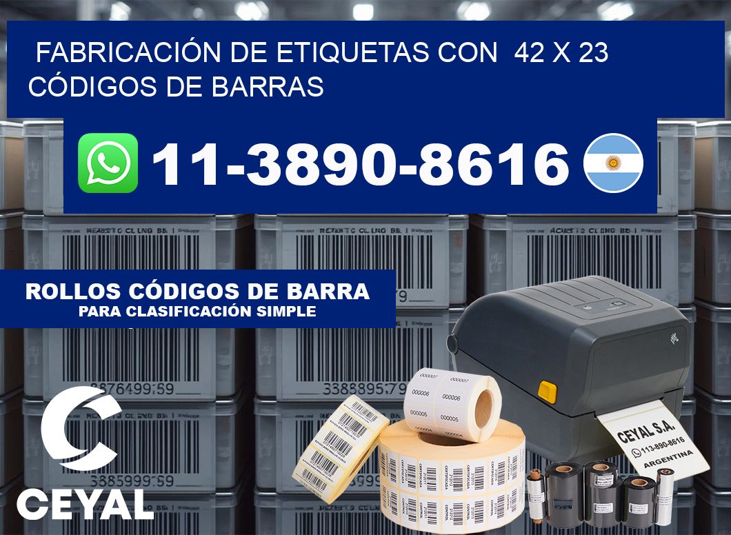 FABRICACIÓN DE ETIQUETAS CON  42 x 23 CÓDIGOS DE BARRAS