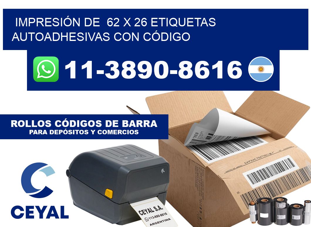 IMPRESIÓN DE  62 x 26 ETIQUETAS AUTOADHESIVAS CON CÓDIGO