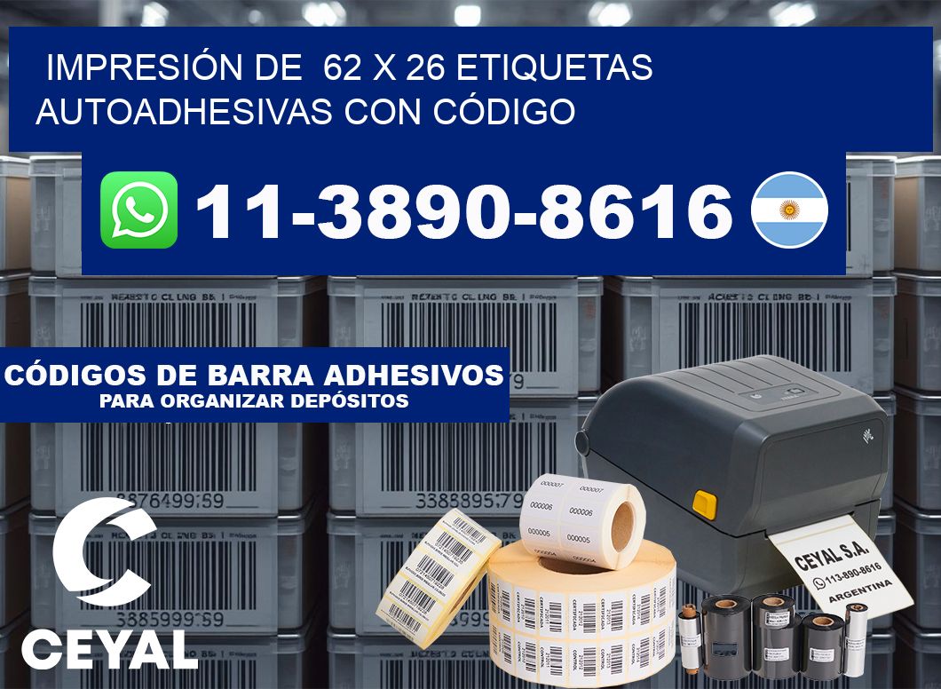 IMPRESIÓN DE  62 x 26 ETIQUETAS AUTOADHESIVAS CON CÓDIGO