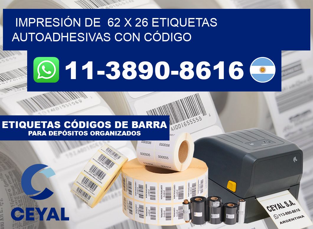 IMPRESIÓN DE  62 x 26 ETIQUETAS AUTOADHESIVAS CON CÓDIGO