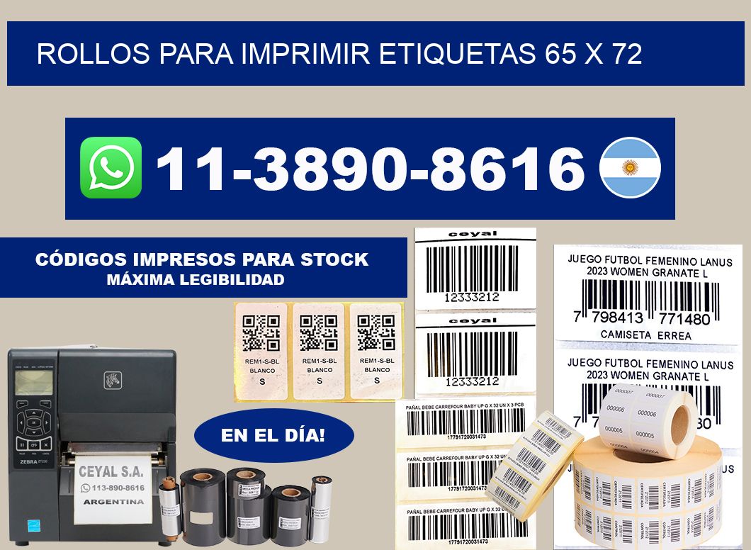 rollos para imprimir etiquetas 65 x 72