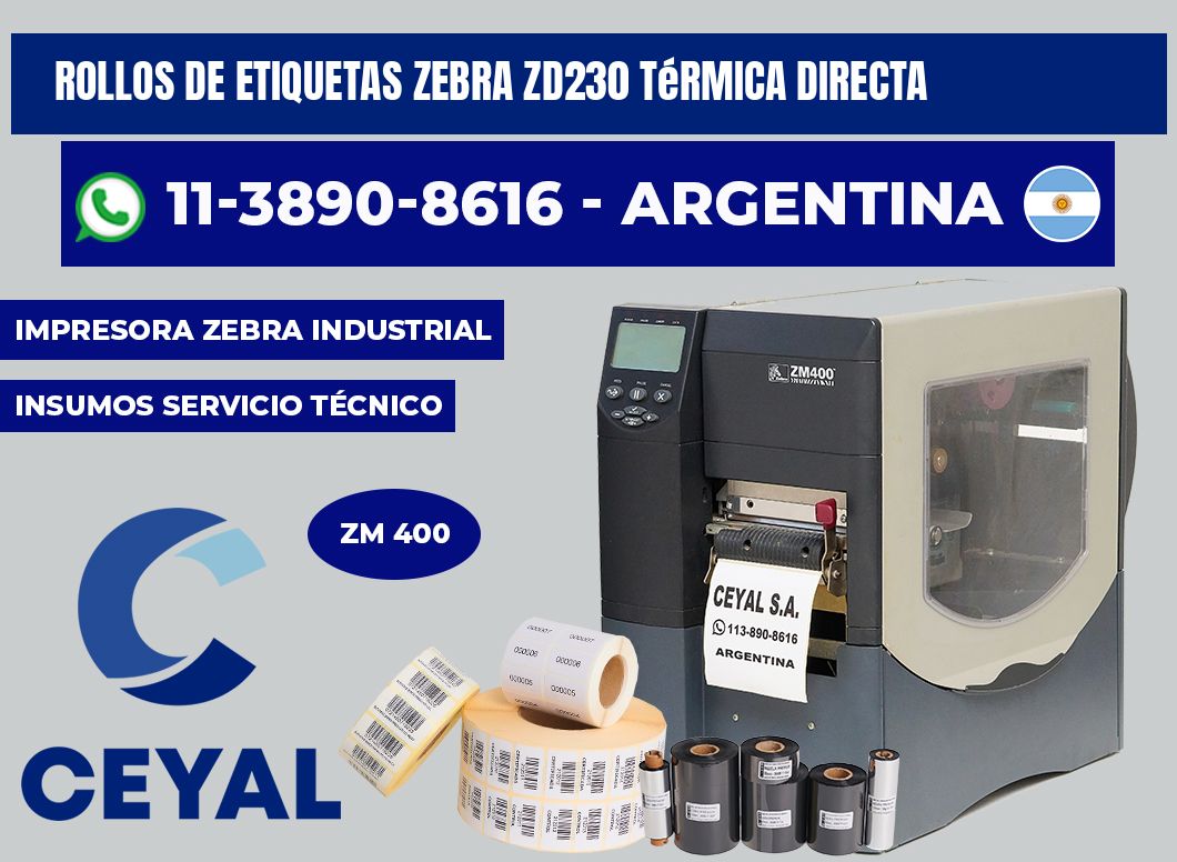 rollos de etiquetas zebra ZD230 térmica directa