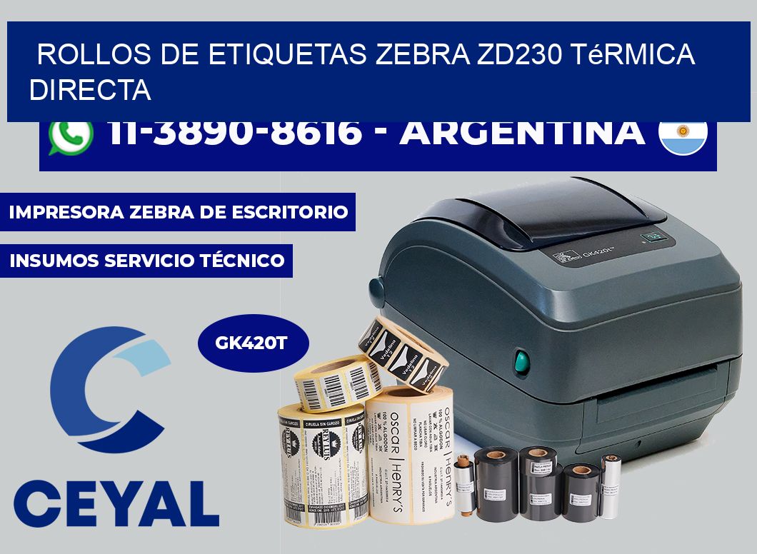 rollos de etiquetas zebra ZD230 térmica directa
